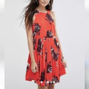 Free People Red Floral Flutter By Halter mini Dress Size 2 Excellent condition